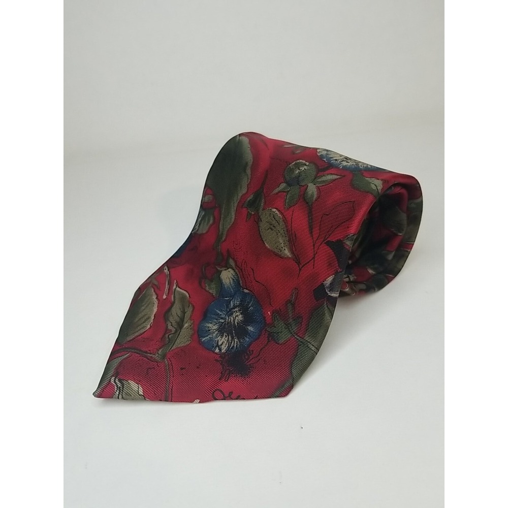 Wembley Mens 100% Silk Neck Tie Red Floral Pattern‎ 58" Length 4" Width